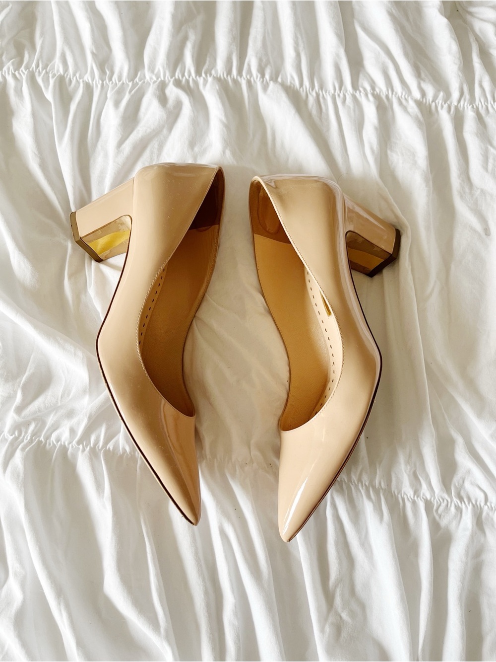 RUPERT SANDERSON Pink Beige Patent Leather Block Heels Size 41